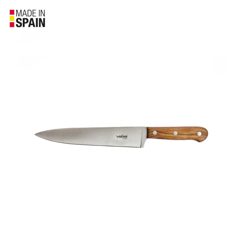 Cuchillo chef con mango en madera de olivo y hoja de acero inox [Valira]