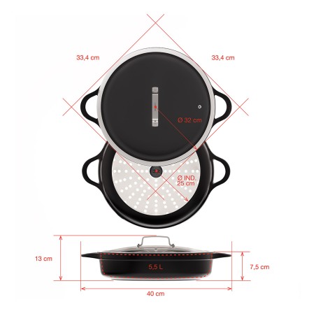 NON-STICK CAST ALUMINUM SHORT CASSEROLE PFAS FREE [INDUCTION]