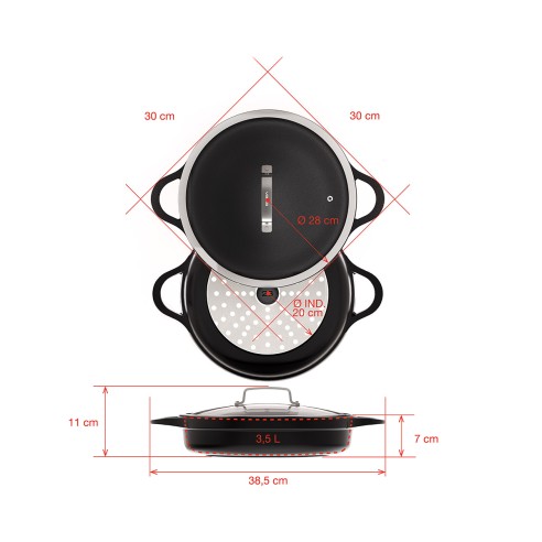 NON-STICK CAST ALUMINUM SHORT CASSEROLE PFAS FREE [INDUCTION]