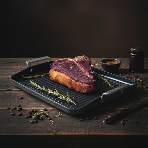 CAST ALUMINUM CERAMIC GRILL PAN WITH HANDLES [AIRE INDUCTION]